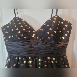 Women dress Size 8 black metallic gold off-shoulder spaghetti strap CLARISSE